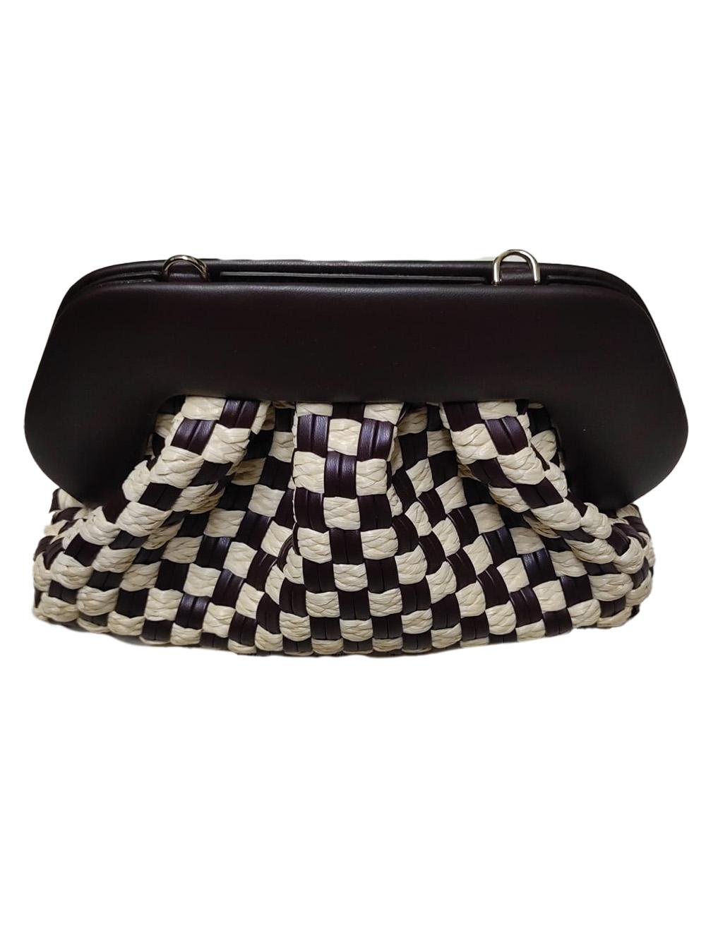 Borsa tia micro weaved staw testa di moro e rafia TMSS25TMWP109 EBONY THEMOIRE'