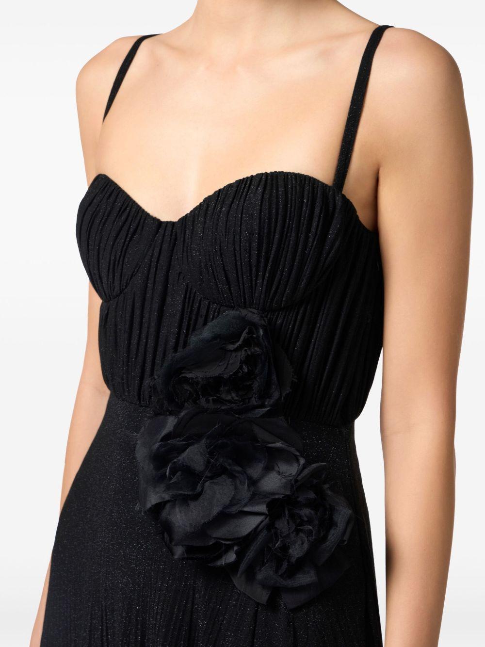 Abito Red Carpet in jersey lurex con fiore ricamato nero