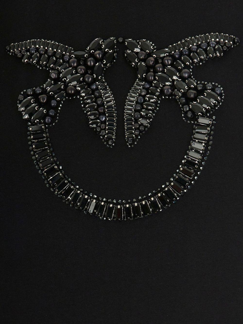 T-shirt nera in cotone con decorazione in cristalli 100535A2RN Z99 PINKO