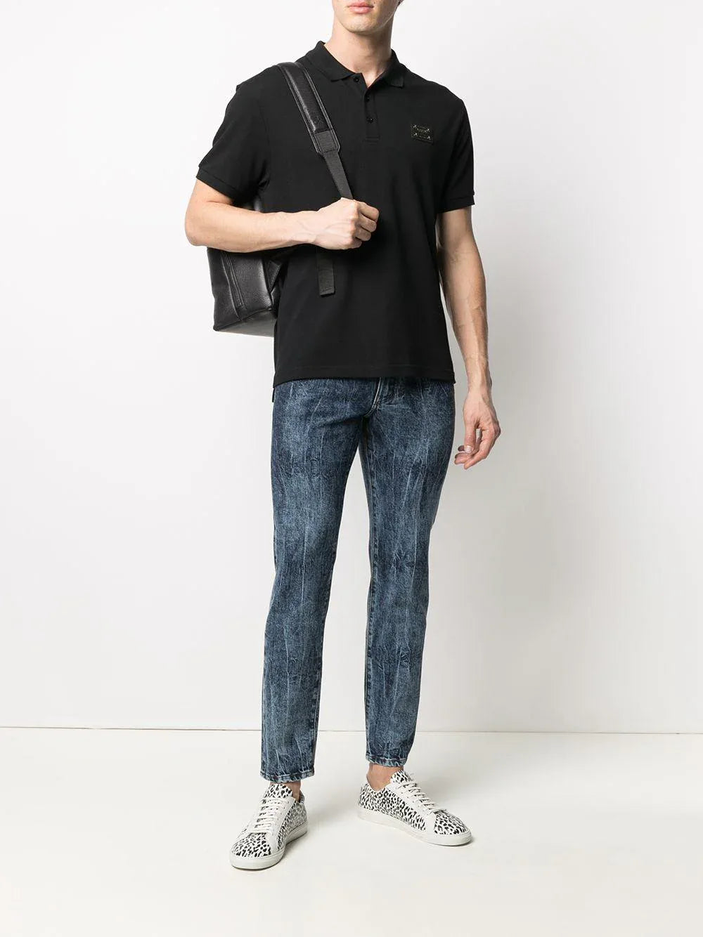 Polo nera mini placca logo petto - Preludio Moda