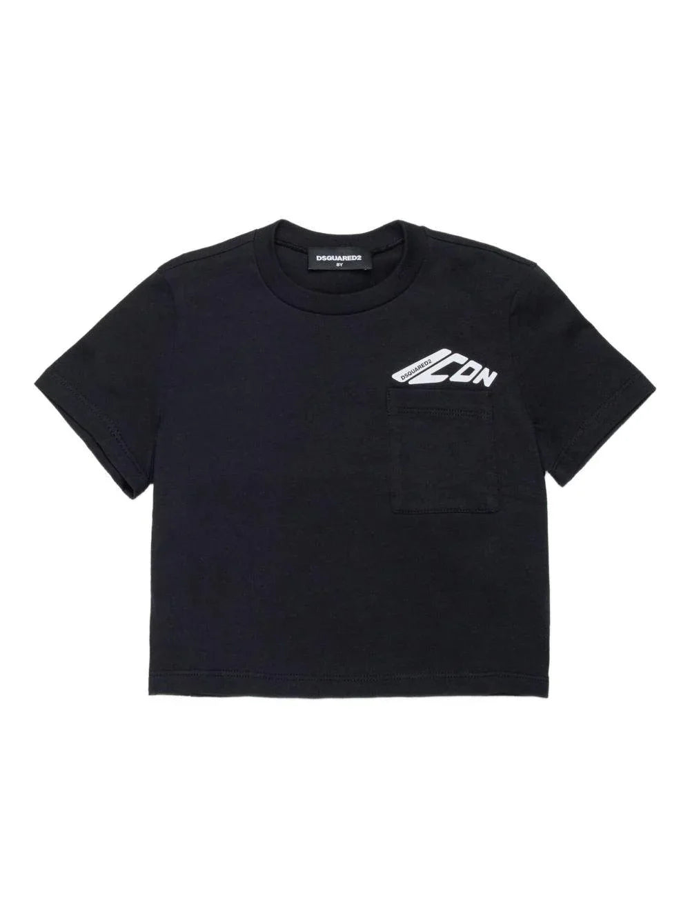 T-shirt Nera con Stampa e Taschino - Preludio Moda