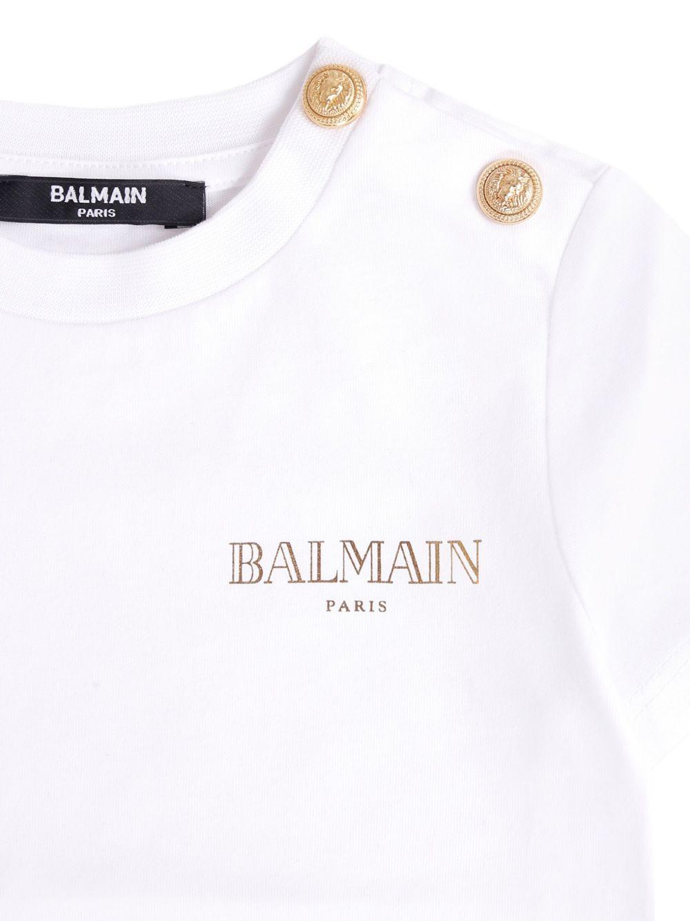 T-shirt Bianca con Stampa Logo BX8521Z3186 100OR BALMAIN KIDS