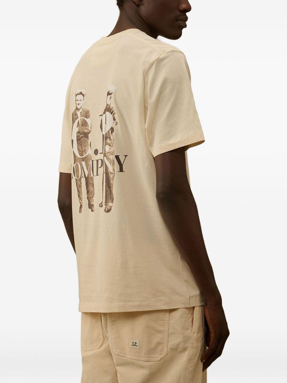 T-shirt Beige Chiaro Girocollo con Logo 19CMTS106A006586W 402 CP COMPANY