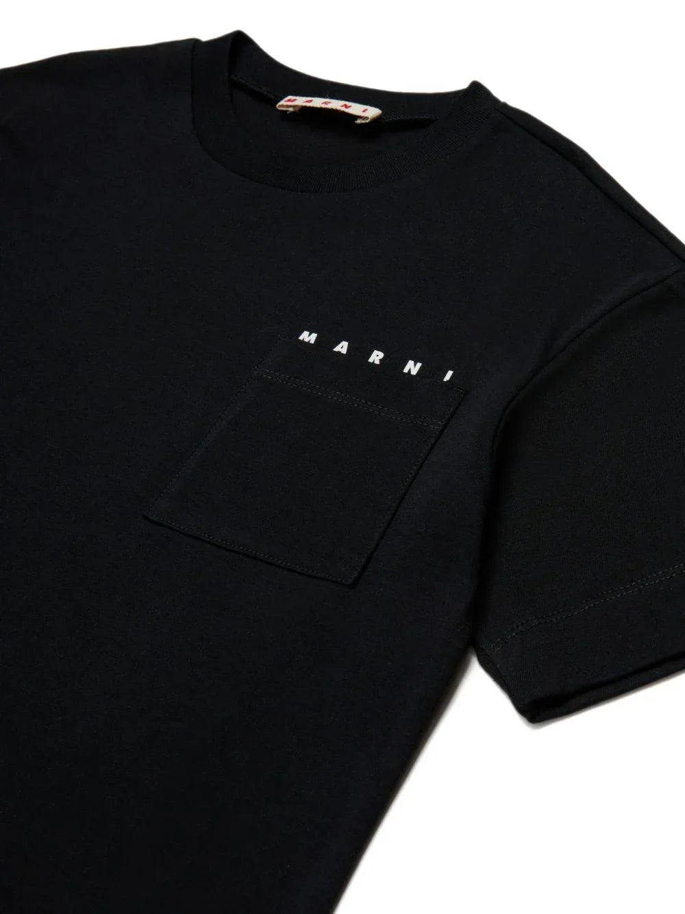 T-shirt nera in cotone con logo e taschino - Preludio Moda