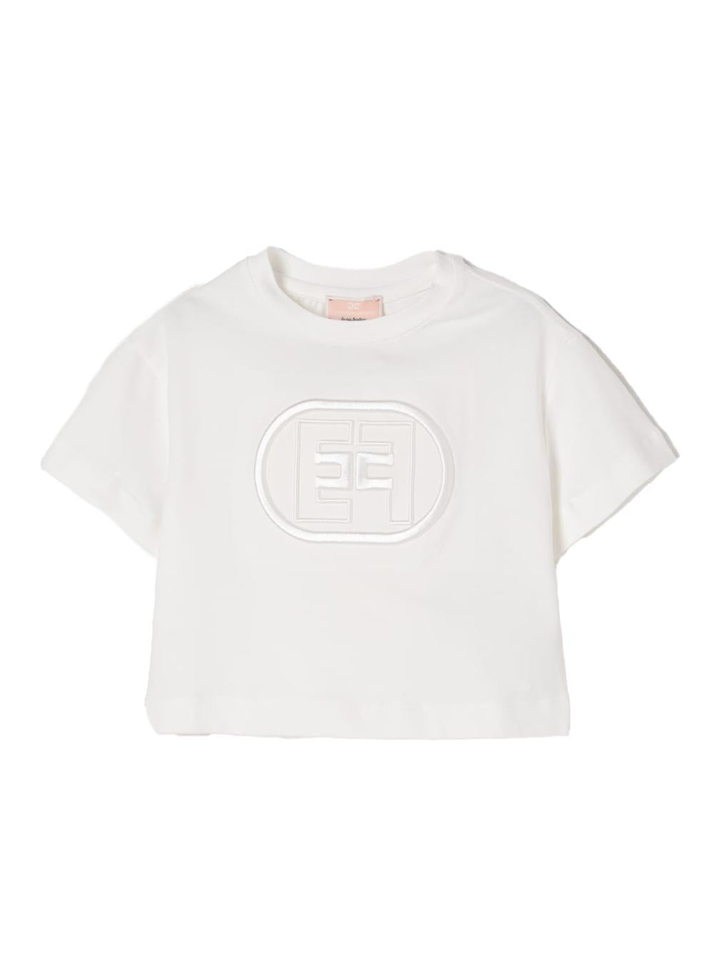 T-shirt panna ricamo logo monogram tono su tono neonata - Preludio Moda