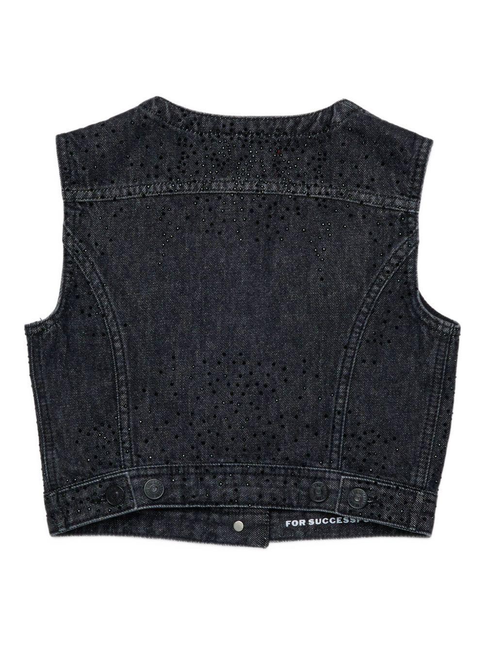 Gilet Nero in Denim con Tasche sul Petto - Preludio Moda