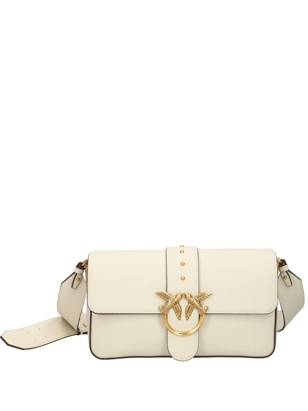 Borsa bianco oro con borchie e tracolla regolabile 104524A2OX Z14Q PINKO