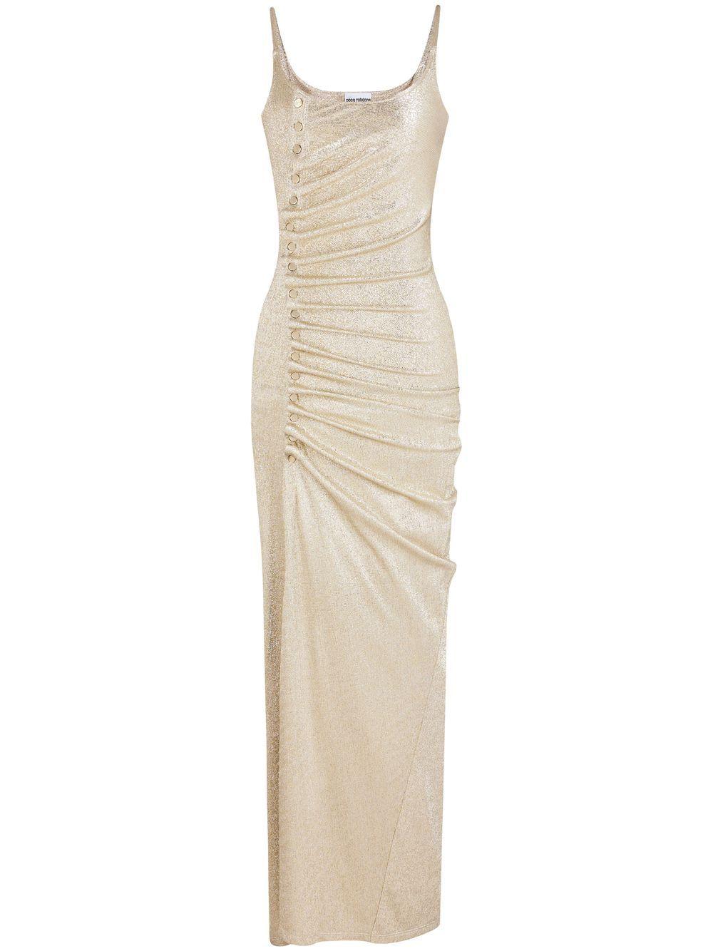 Abito lungo argento/oro drappeggiato con bottoni 23PJRO522VI0261 M042 RABANNE