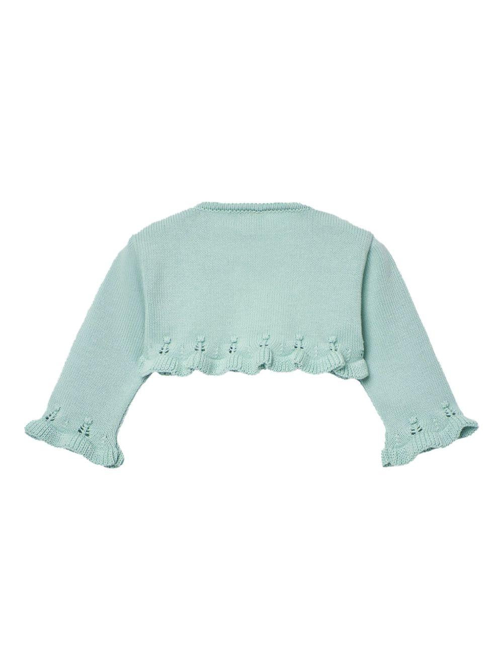Cardigan crop verde acqua con ricami