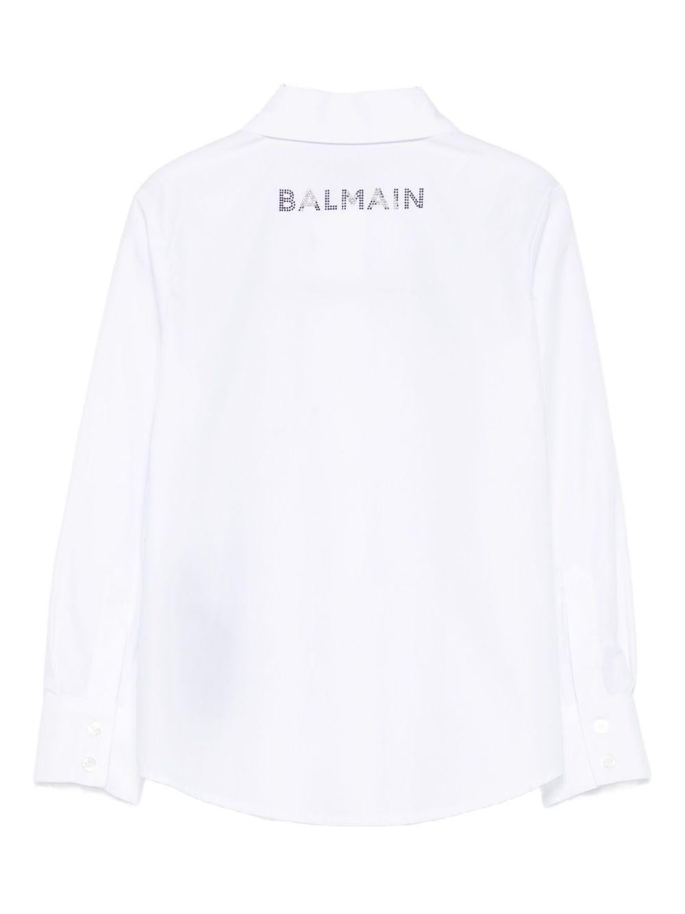 Camicia Bianca con Decorazione di Cristalli BX5A20P0536 100AG BALMAIN KIDS