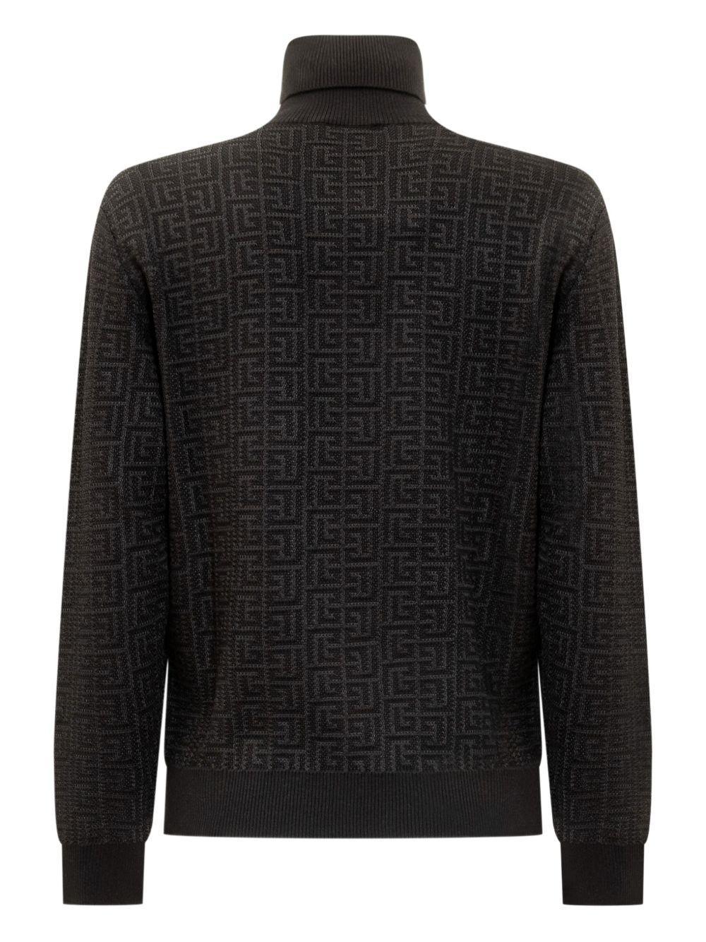 Maglione Nero a Collo Alto con Motivo Geometrico - Preludio Moda