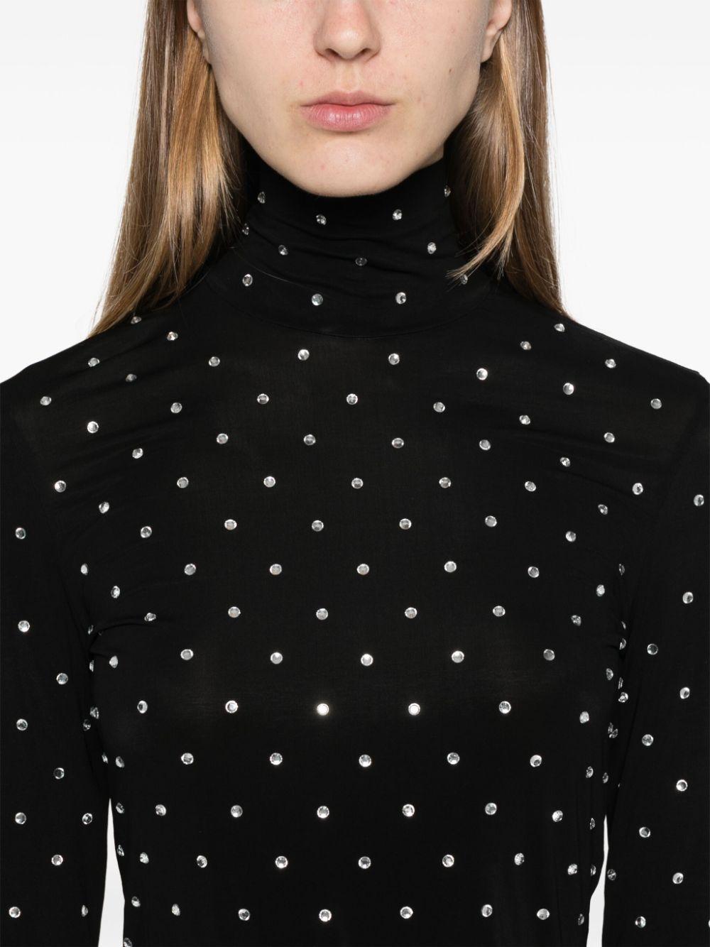 Maglia seconda pelle con strass nera