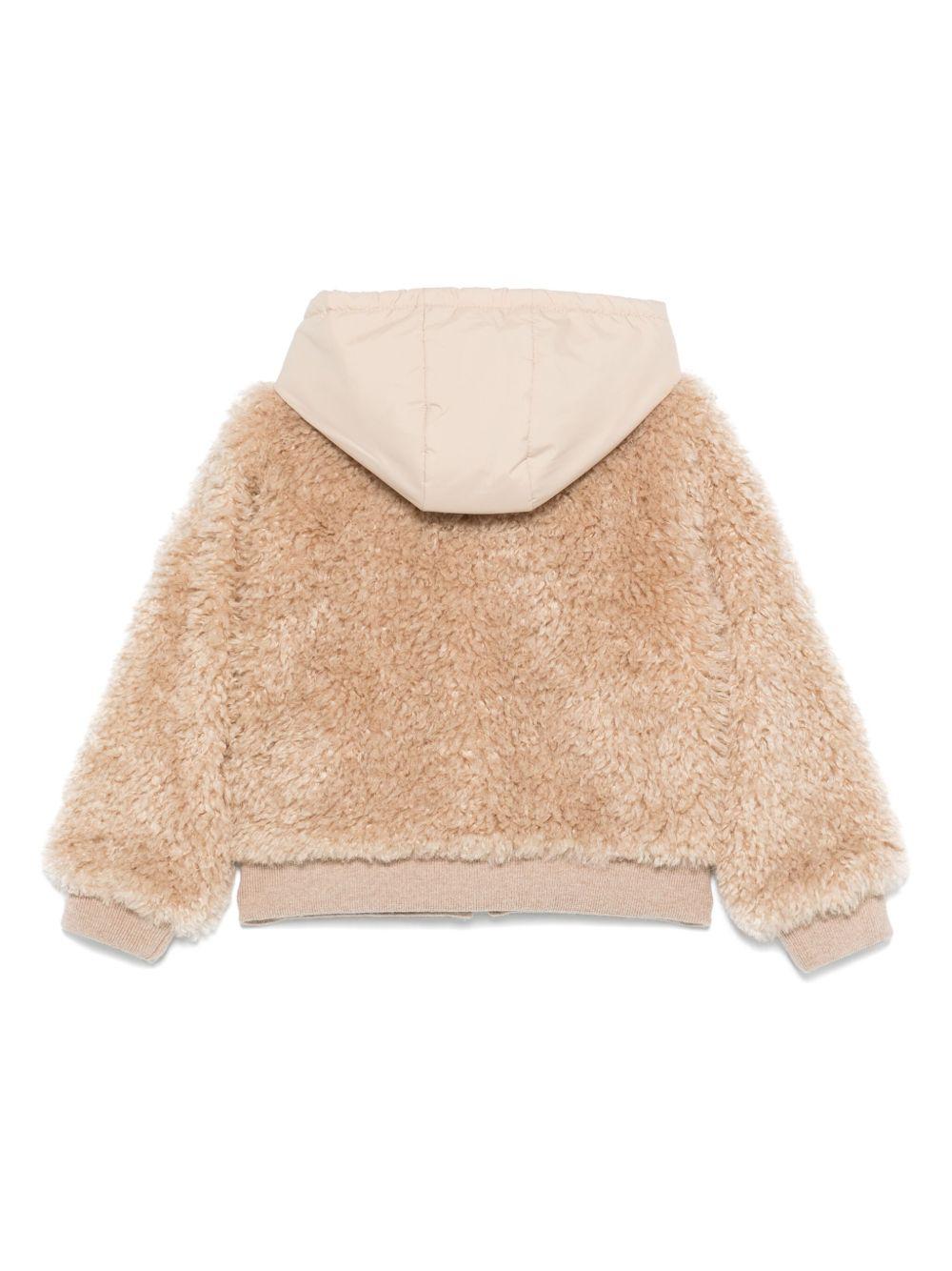 Felpa Teddy Beige con Cappuccio e Zip K29548G0001389B0G 268 MONCLER KIDS
