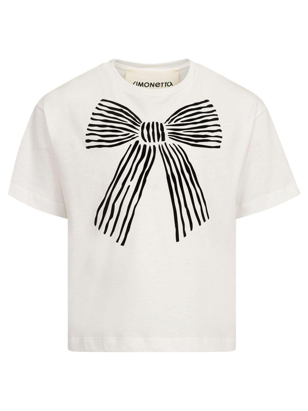 T-shirt bianca con stampa fiocco nero SW8A01J0177 101NE SIMONETTA KIDS