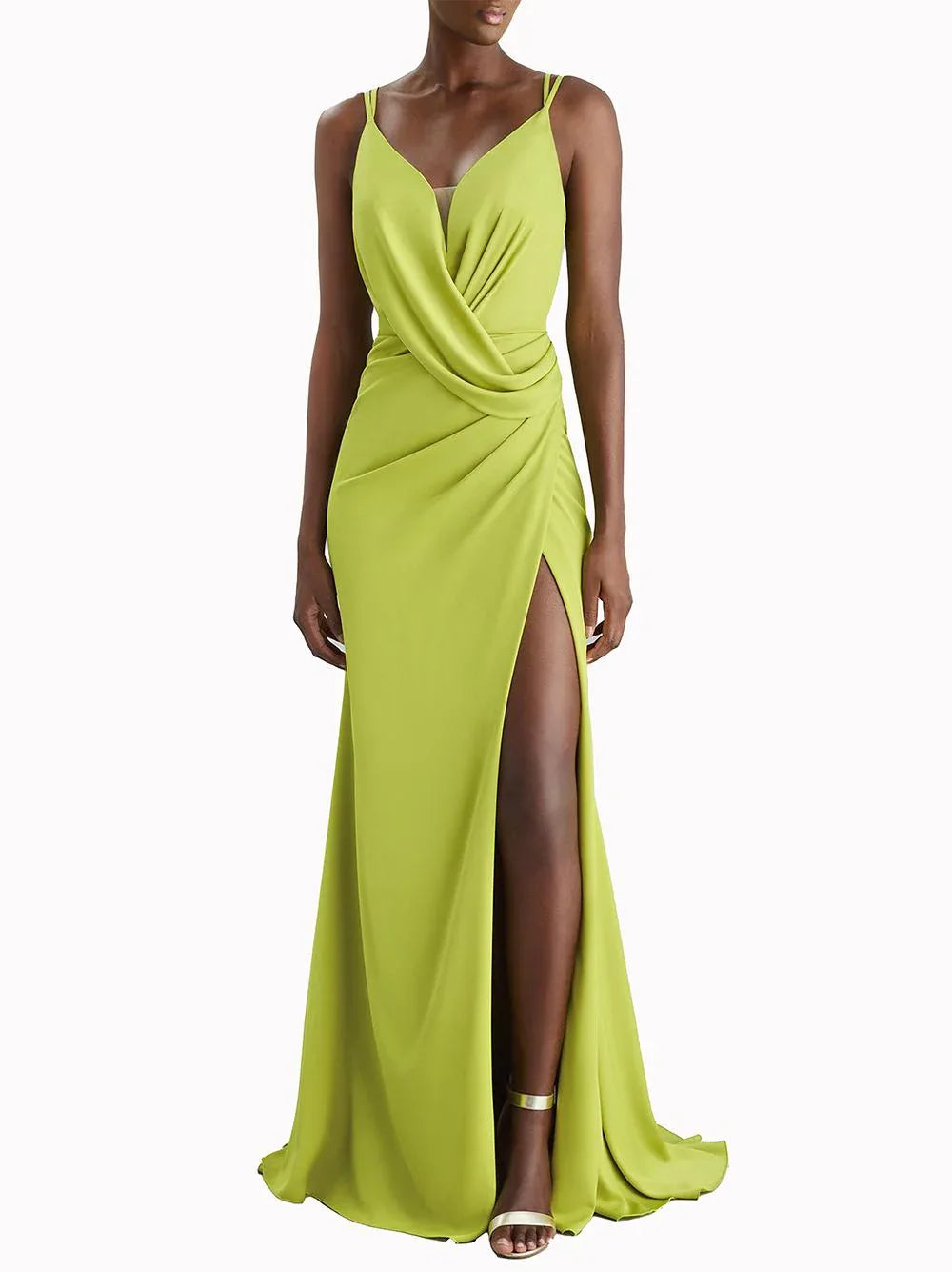 Abito Drape 2302 verde lime raso - Preludio Moda