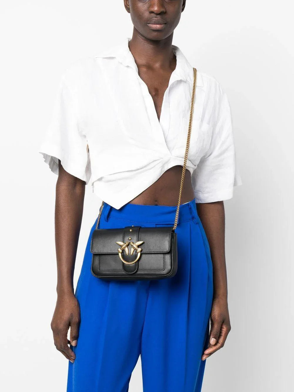 Borsa Nera Mini con Tracolla a Catena e Dettaglio Love Birds - Preludio Moda