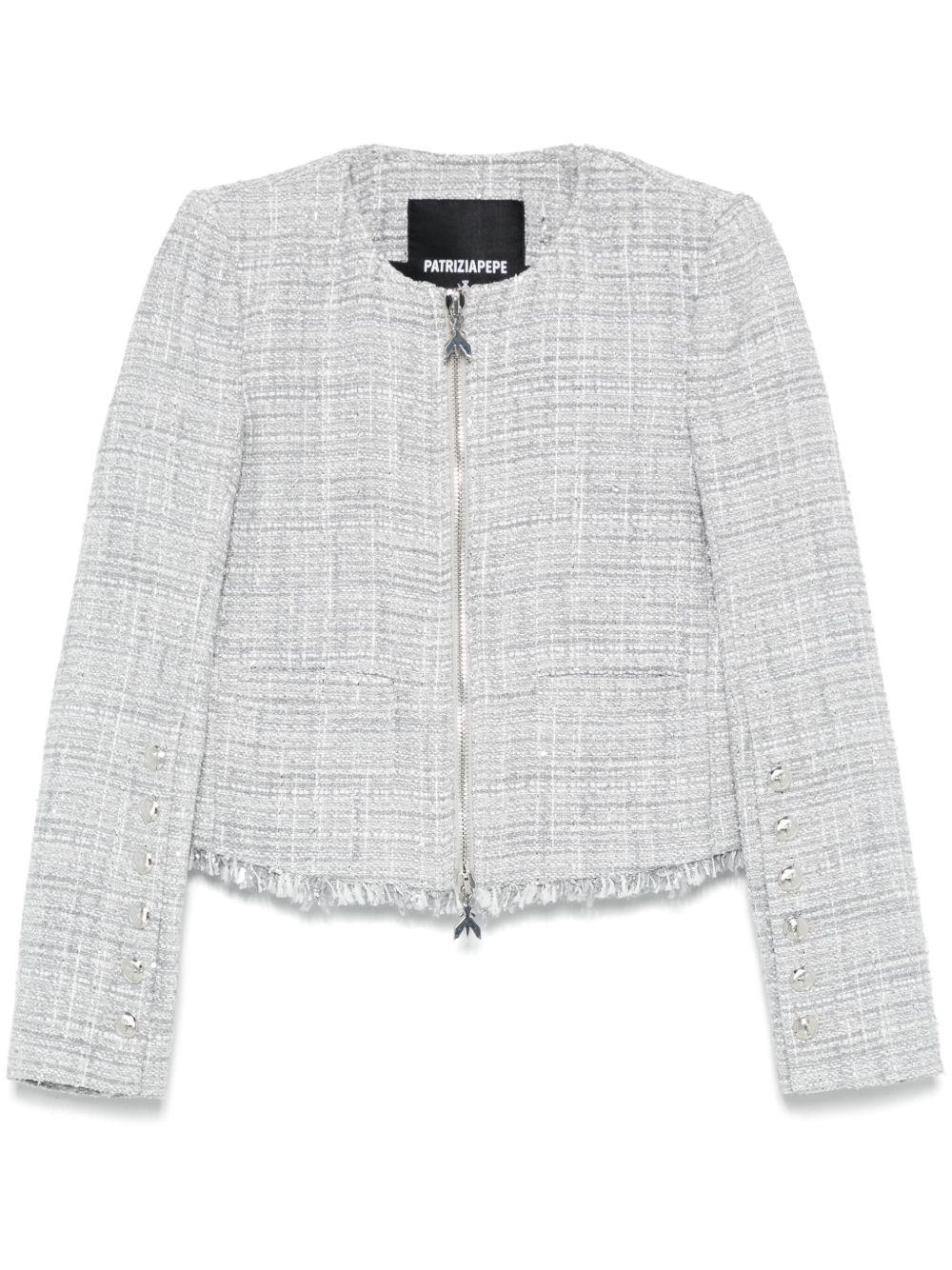 Giacca grigia in tweed misto e lurex