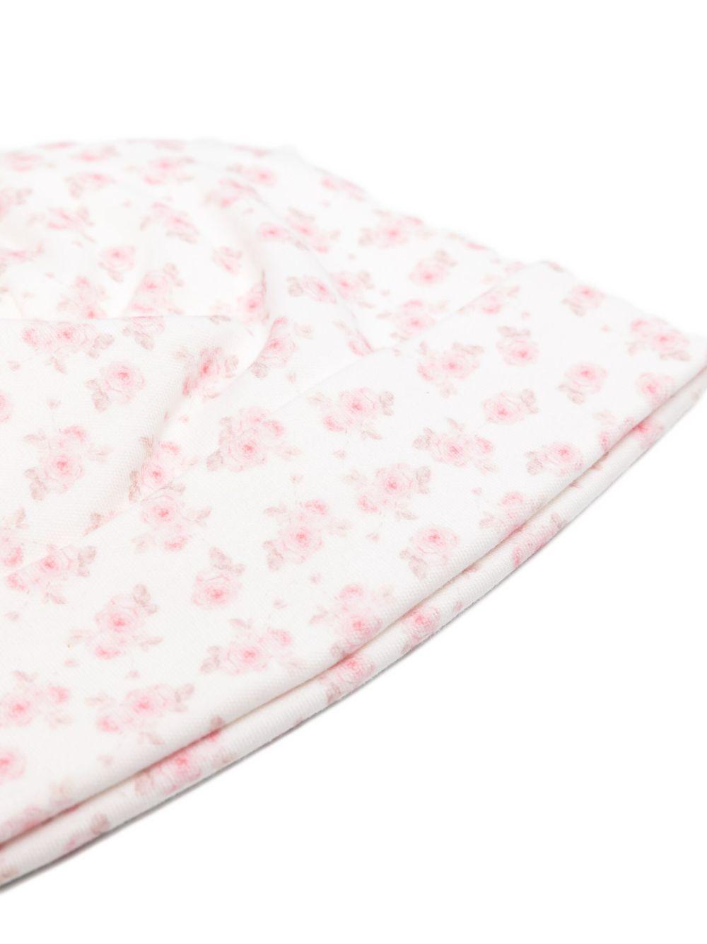 Berretto panna e rosa in cotone con stampa rose 35F002NP6000 0191 MONNALISA KIDS