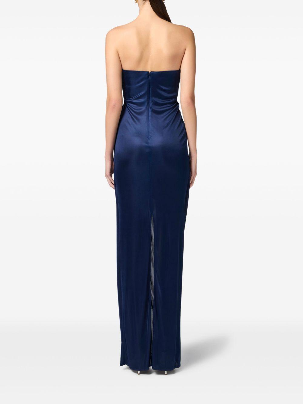 Abito Red Carpet in jersey lucido con fiore ricamato blu