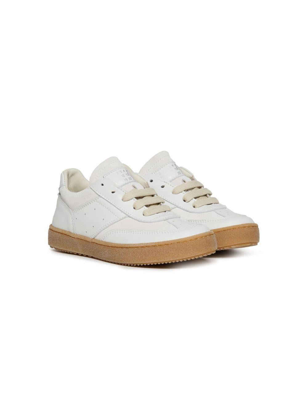 Sneakers crema a inserti linguetta logo numerico 79721 06 MM6 MAISON MARGIELA KIDS