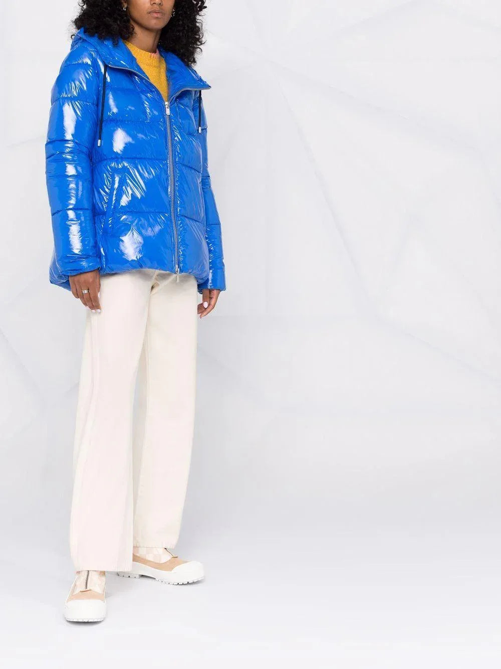 Giubbino bluette in pelle verniciata - Preludio Moda