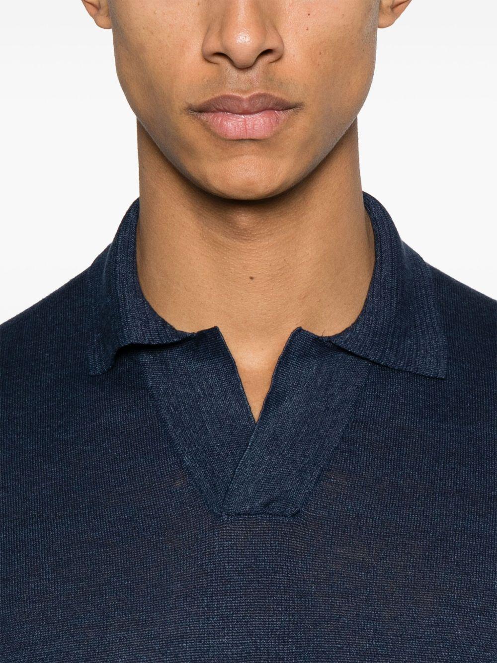 Polo Keith in maglia blu lino e cotone