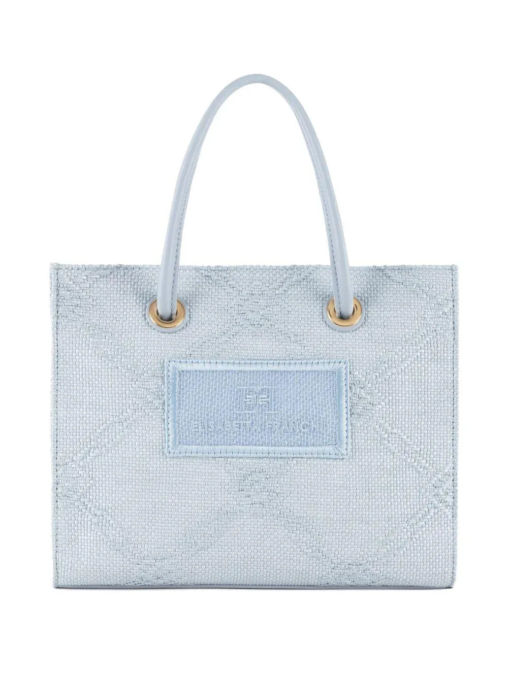 Tote piccola in rafia jacquard celeste - Preludio Moda
