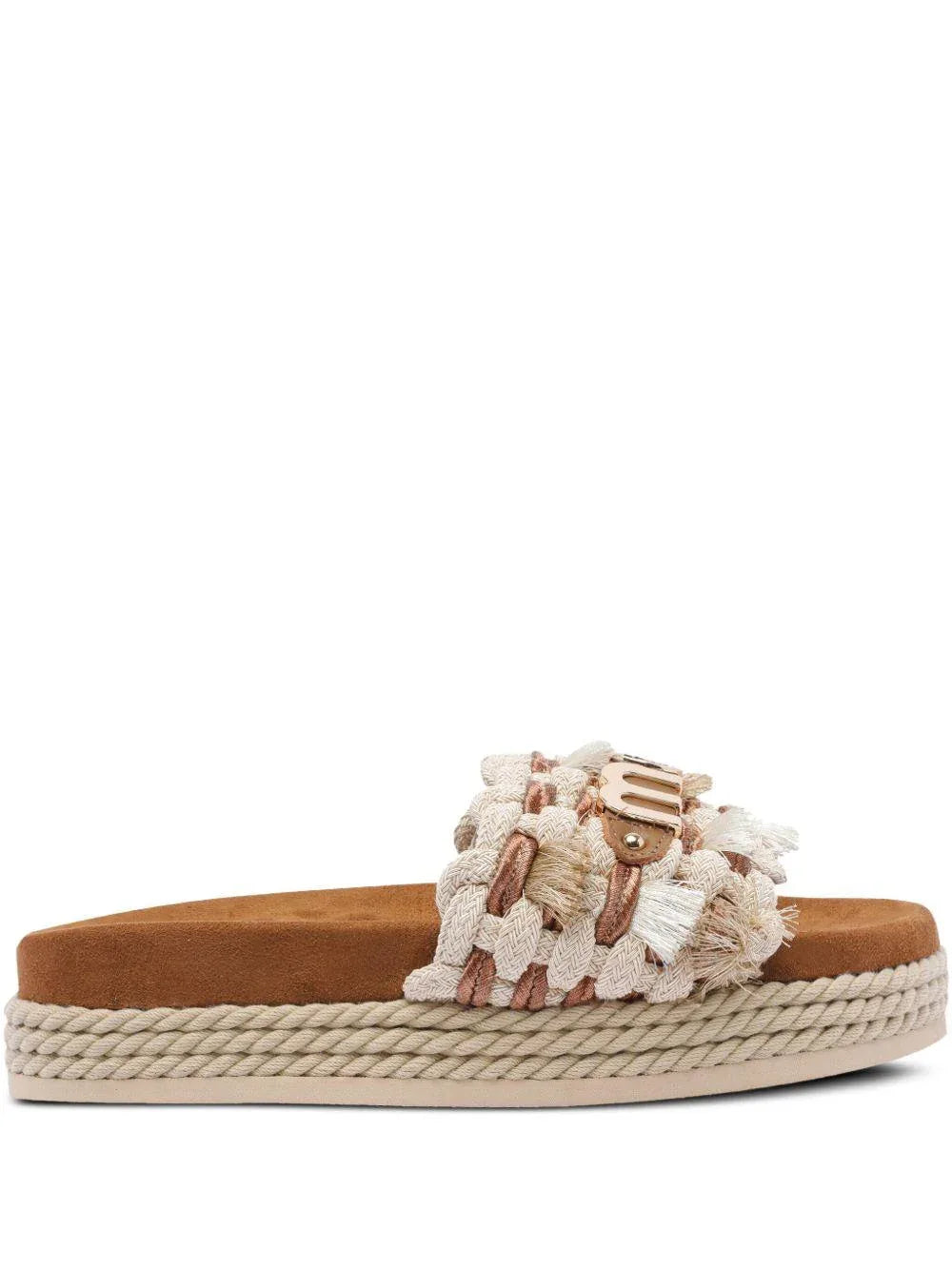 Monoband rope sandal fringes beige - Preludio Moda
