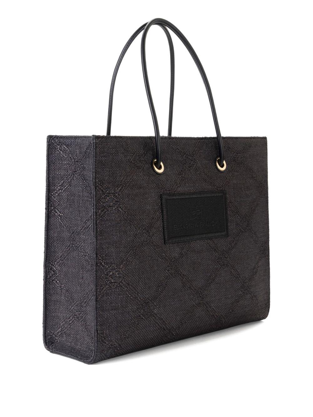 Borsa Tote grande in rafia jacquard nera