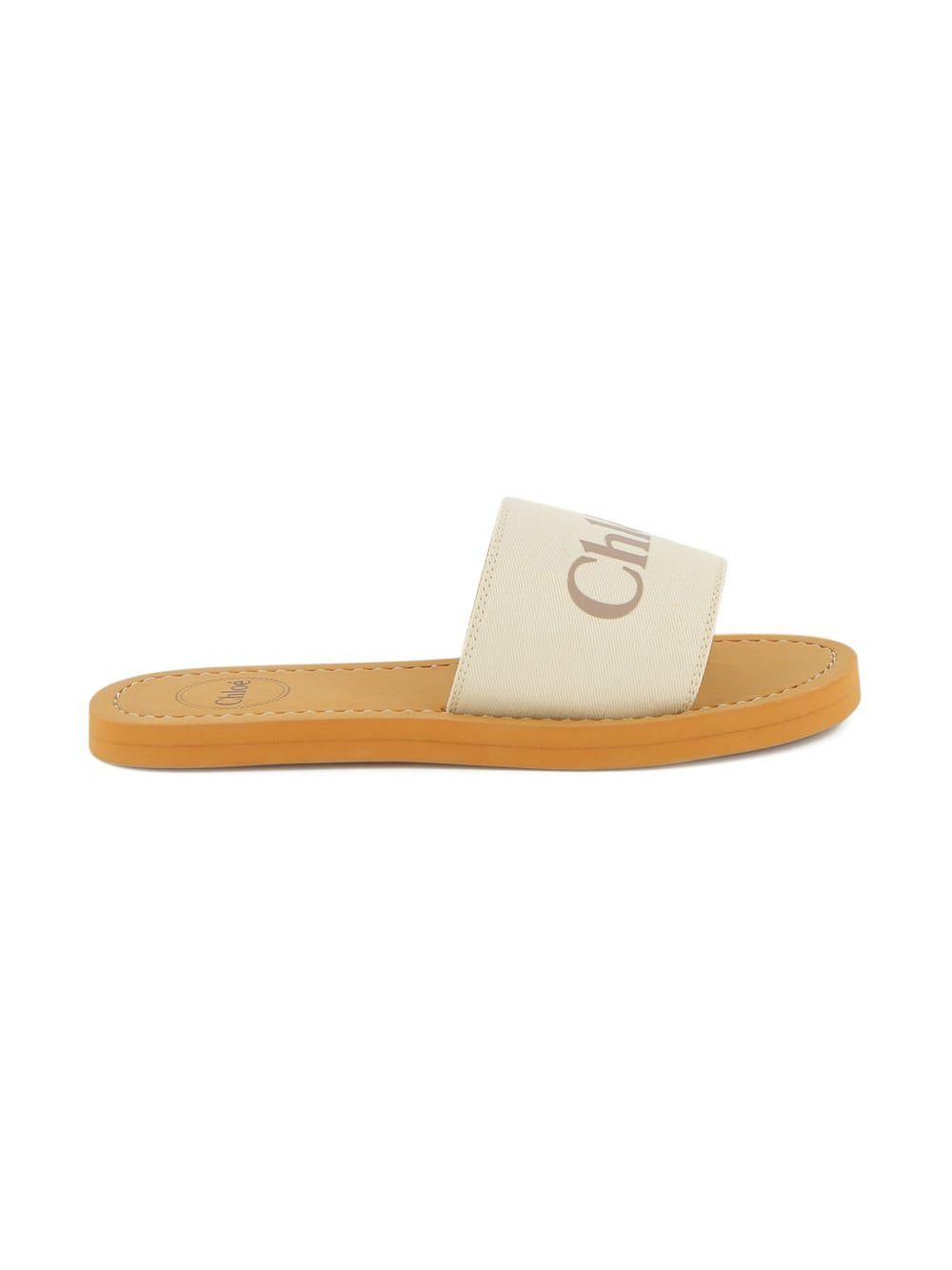 Ciabatte in cotone ecru con logo C20881 117 CHLOE KIDS