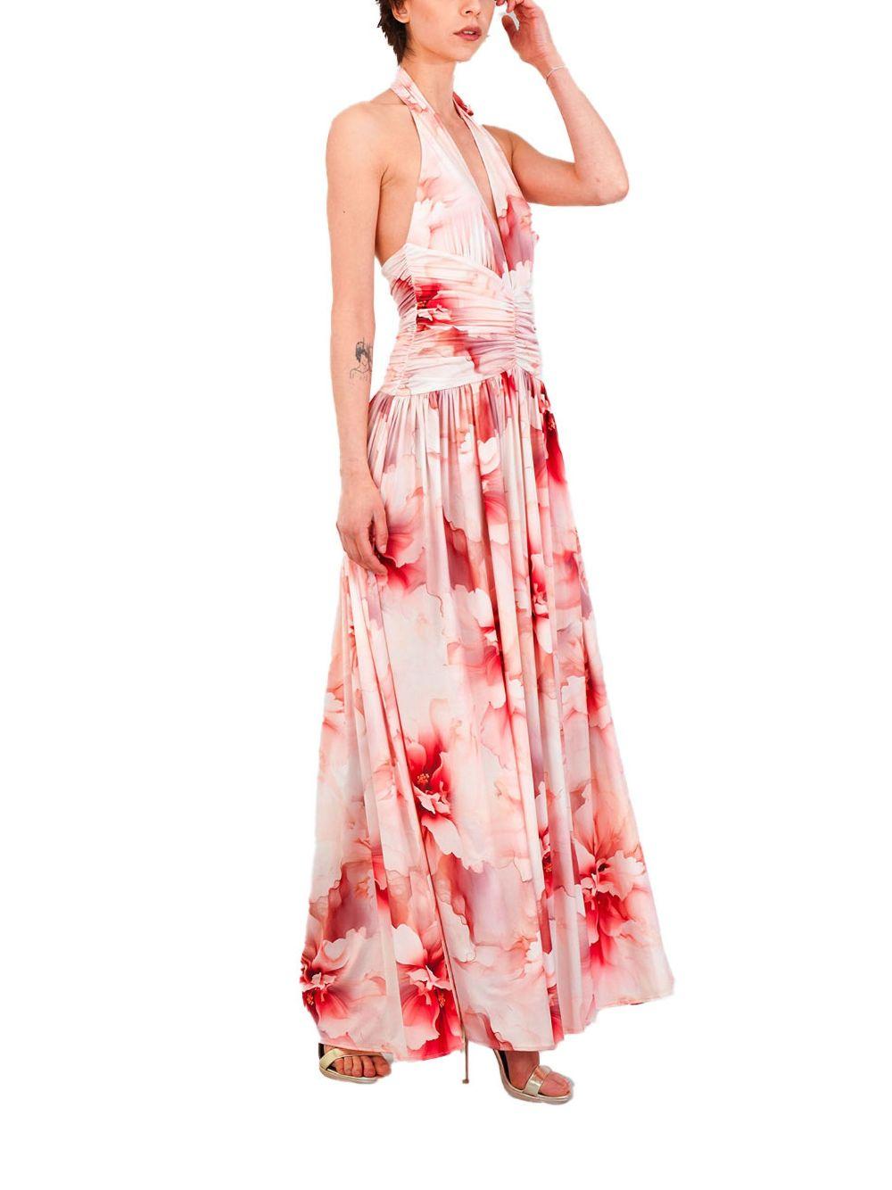 Abito rosa con fantasia floreale S00853 ROSSO BABYLON COLLECTION