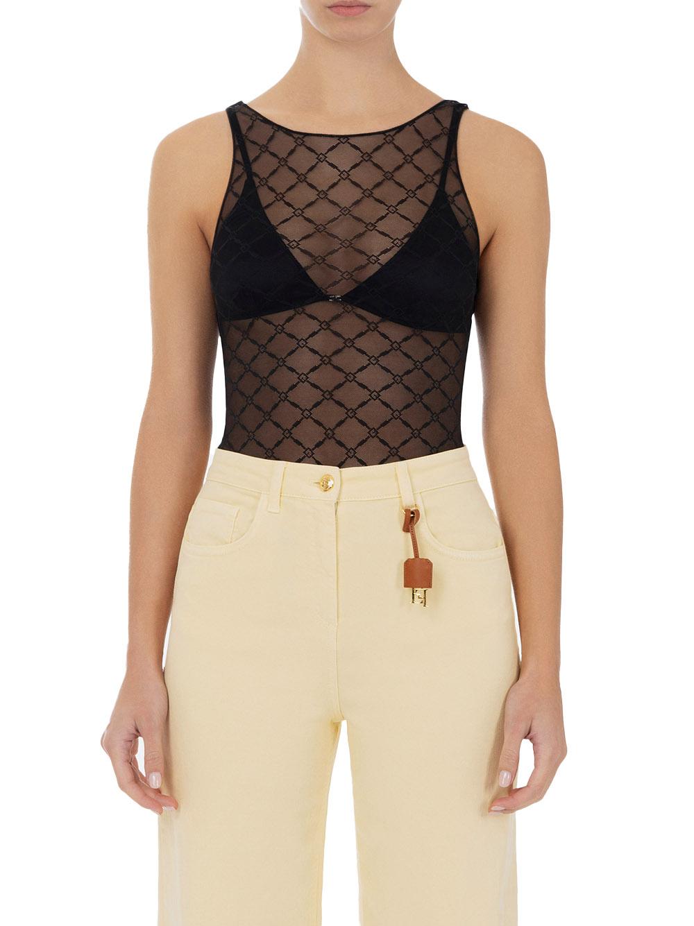 Body in tulle jacquard nero