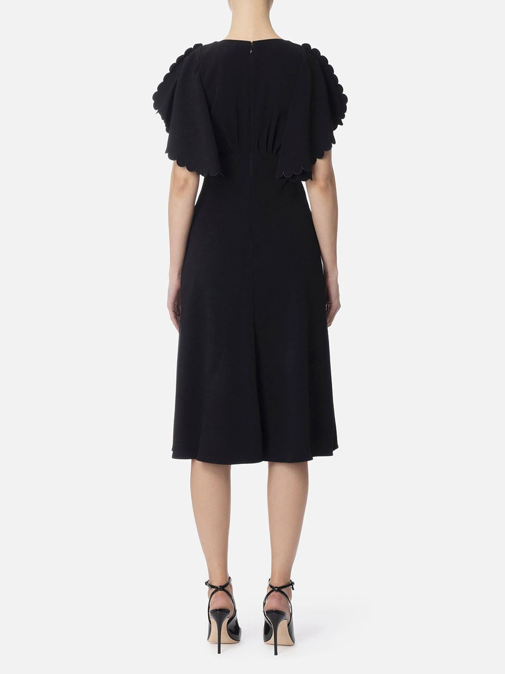 Abito nero in crêpe leggero con smerlo ricamato AB76852E2 110 ELISABETTA FRANCHI