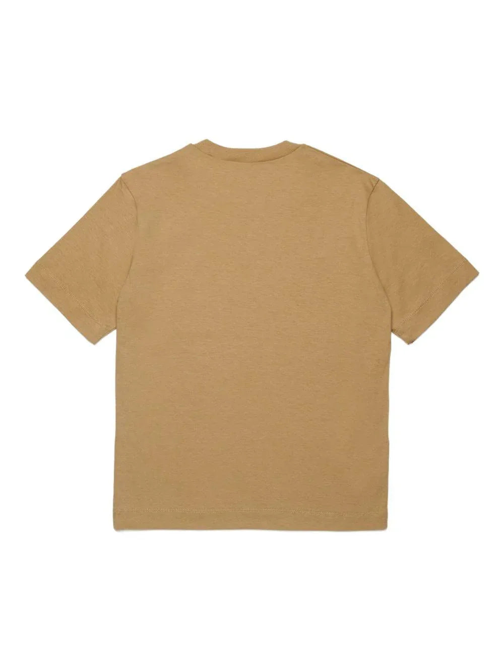 T-shirt beige in cotone con logo ricamato - Preludio Moda