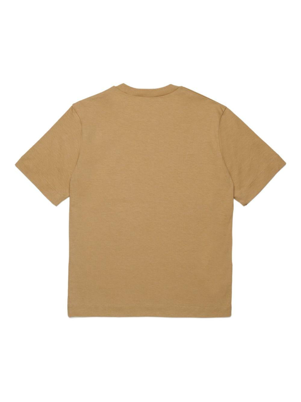 T-shirt beige in cotone con logo ricamato M01265M00RF 0M715 MARNI KIDS