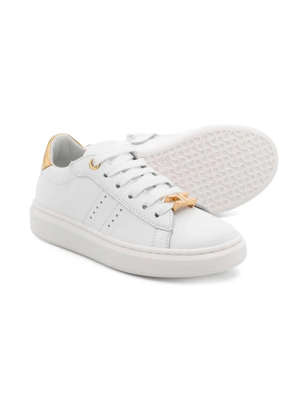 Sneakers bianche dettagli e placca logo oro - Preludio Moda