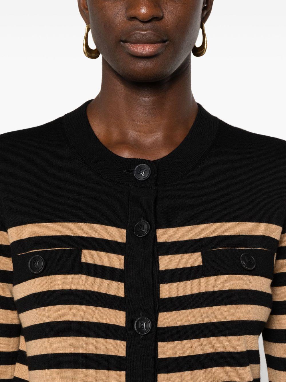 Cardigan a righe orizzontali cammello/nero lana
