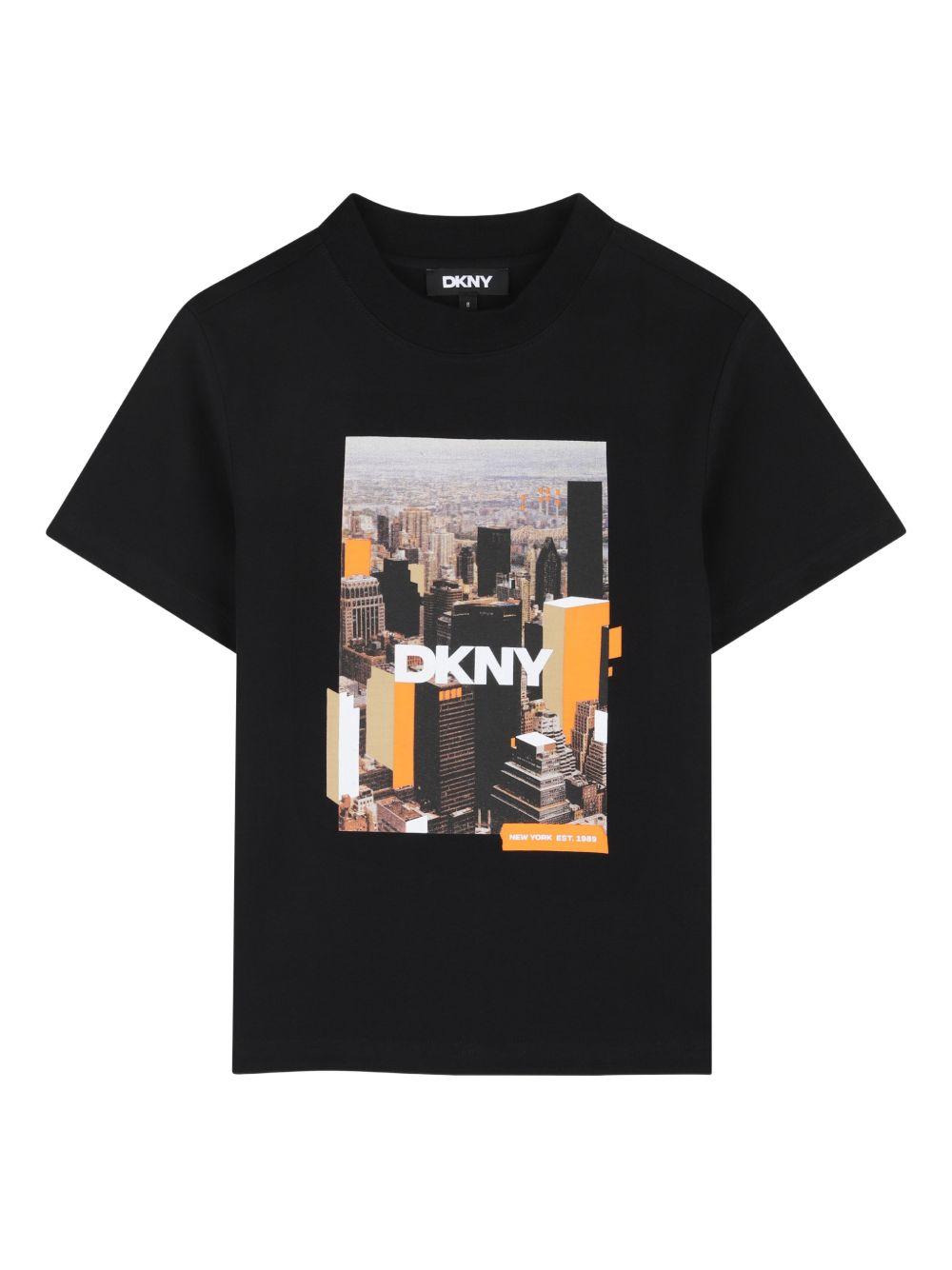 T-shirt in poliestere con stampa fotografica D62536 09B DKNY KIDS