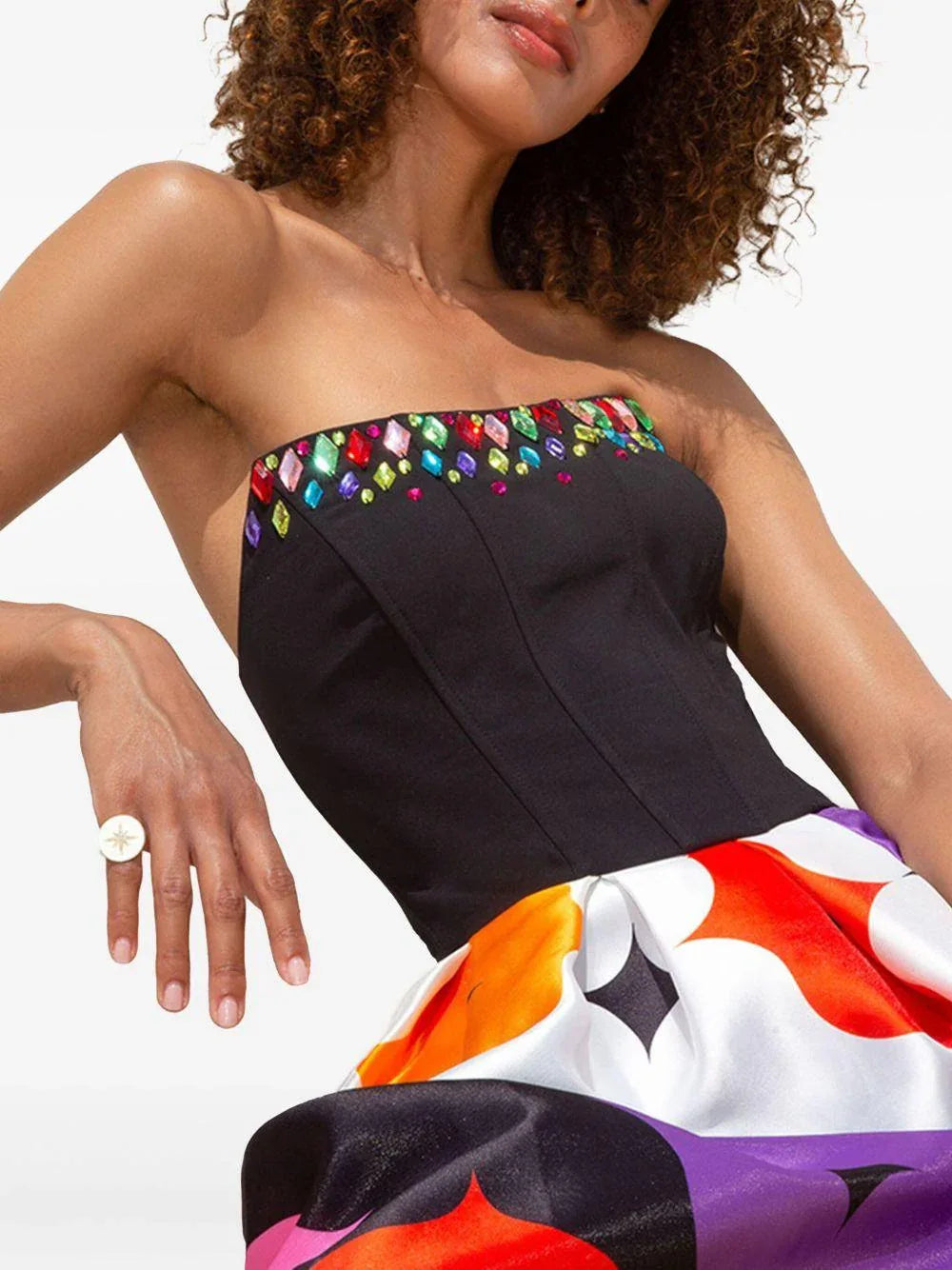 Top nero con pietre multicolor - Preludio Moda