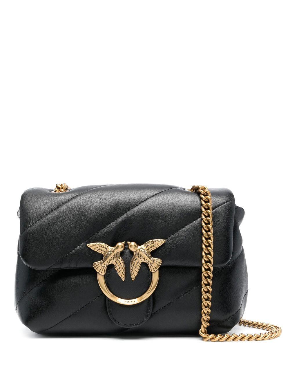 Borsa a Tracolla in Pelle Nera con Pattina Frontale 100039A0F2 Z99Q PINKO