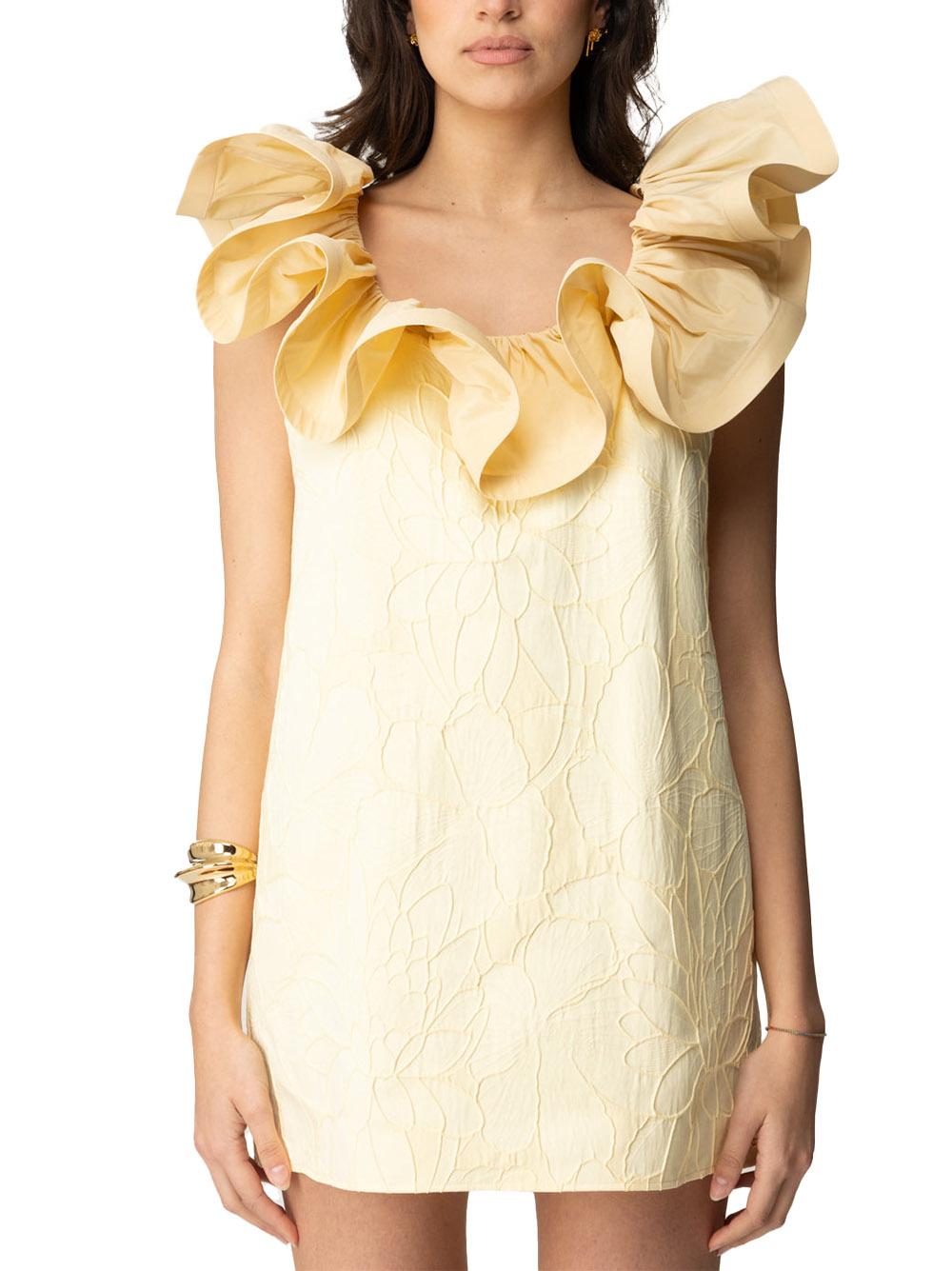 Abito in jacquard floreale con ruche lemonade