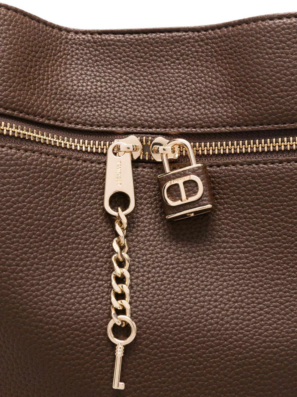 Borsa tote marrone con zip e tracolla rimovibile 252TD8260 11054 TWINSET