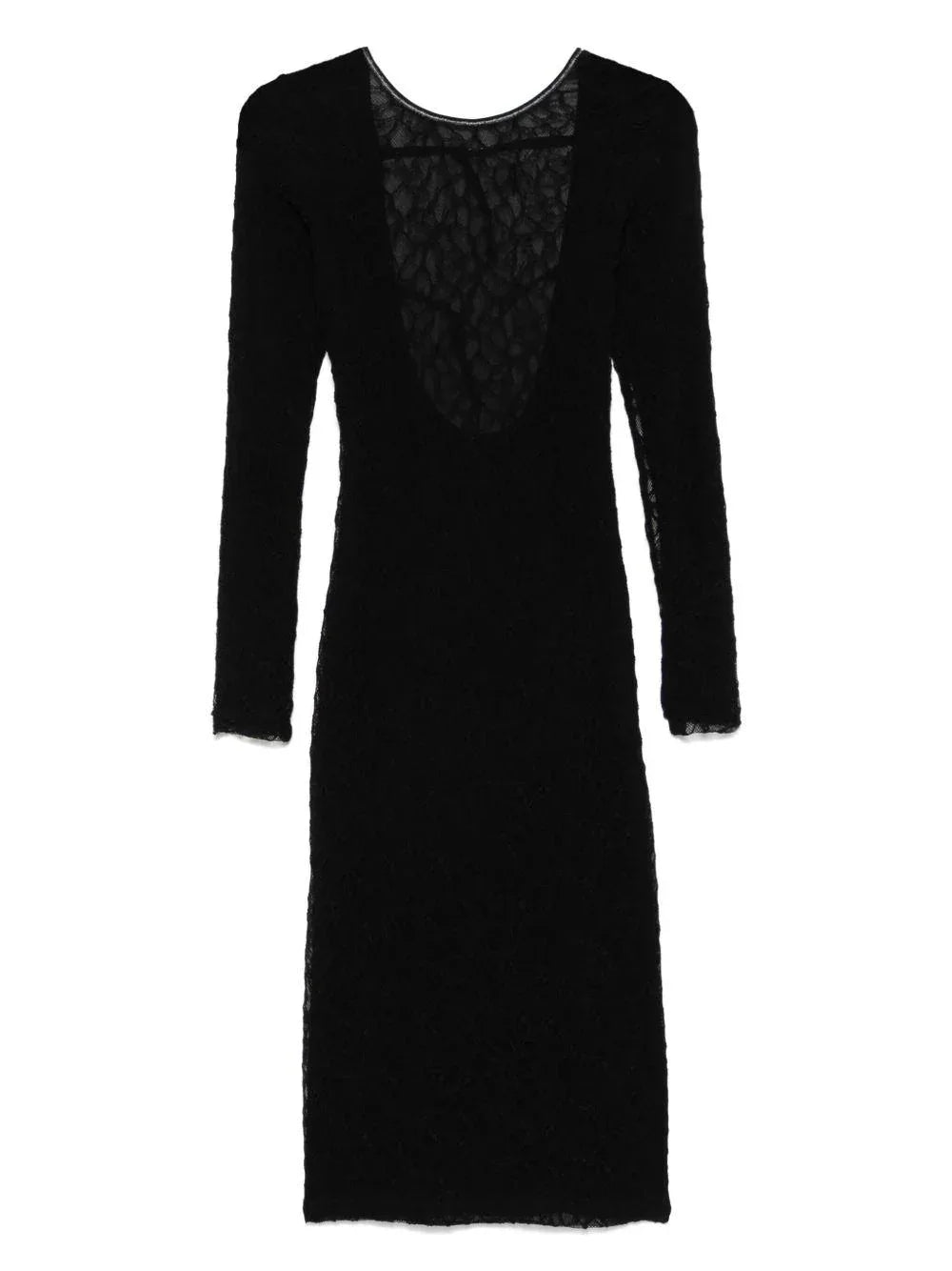 Abito aaron nero in pizzo con fantasia semitrasparente - Preludio Moda