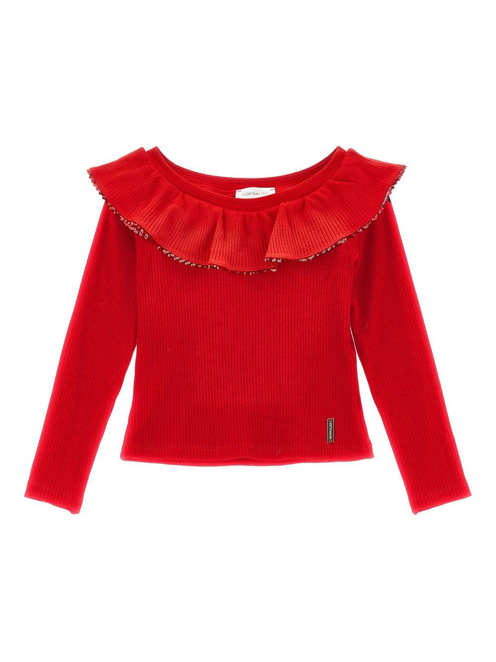Top Rosso in Maglia con Paillettes e Girocollo 71F6076214 0043 MONNALISA KIDS