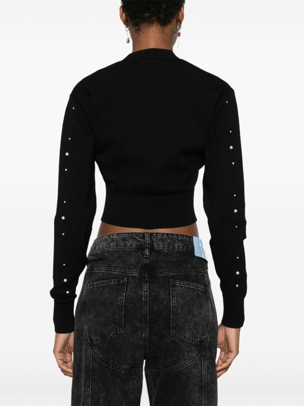 Maglione crop nero logo e perline
