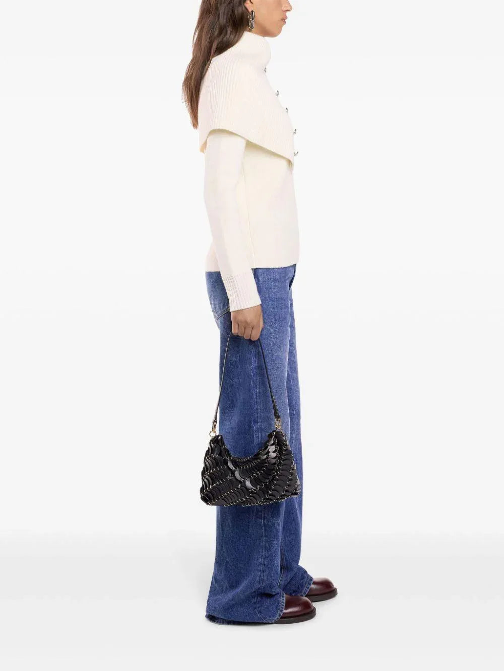 Maglia bianca collo largo e bottoni lqnq - Preludio Moda