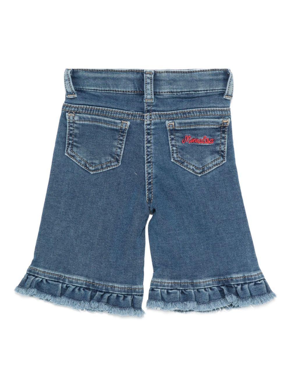 Pantaloni blu Minnie con ruches e ricamo - Preludio Moda