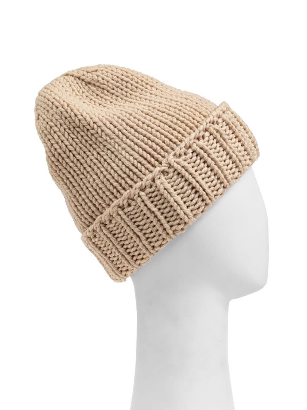 Cappello beige all'uncinetto logo ricamo 9543B00026M1172 220 MONCLER KIDS