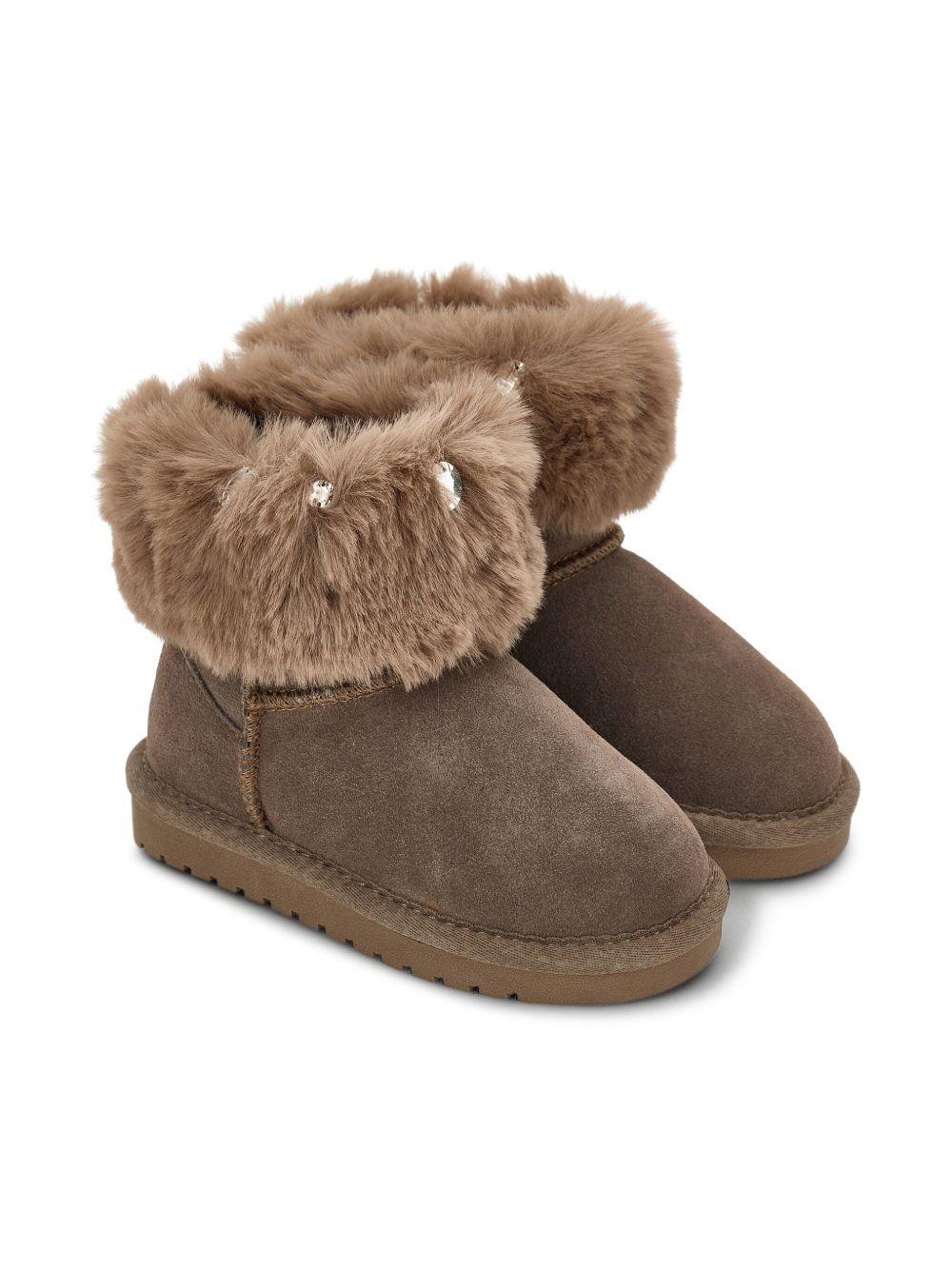 Stivali Marrone con Strass e Punta Tonda - Preludio Moda