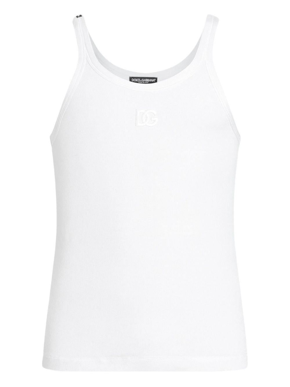 Canotta Dolce & Gabbana in Cotone Bianco con Logo Ricamato G8PA8ZG7PGP W0800 DOLCE&GABBANA